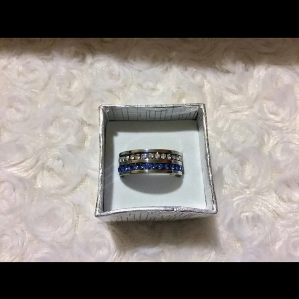 Blue White Sapphire Crystal Stainless Band - Picture 2 of 4